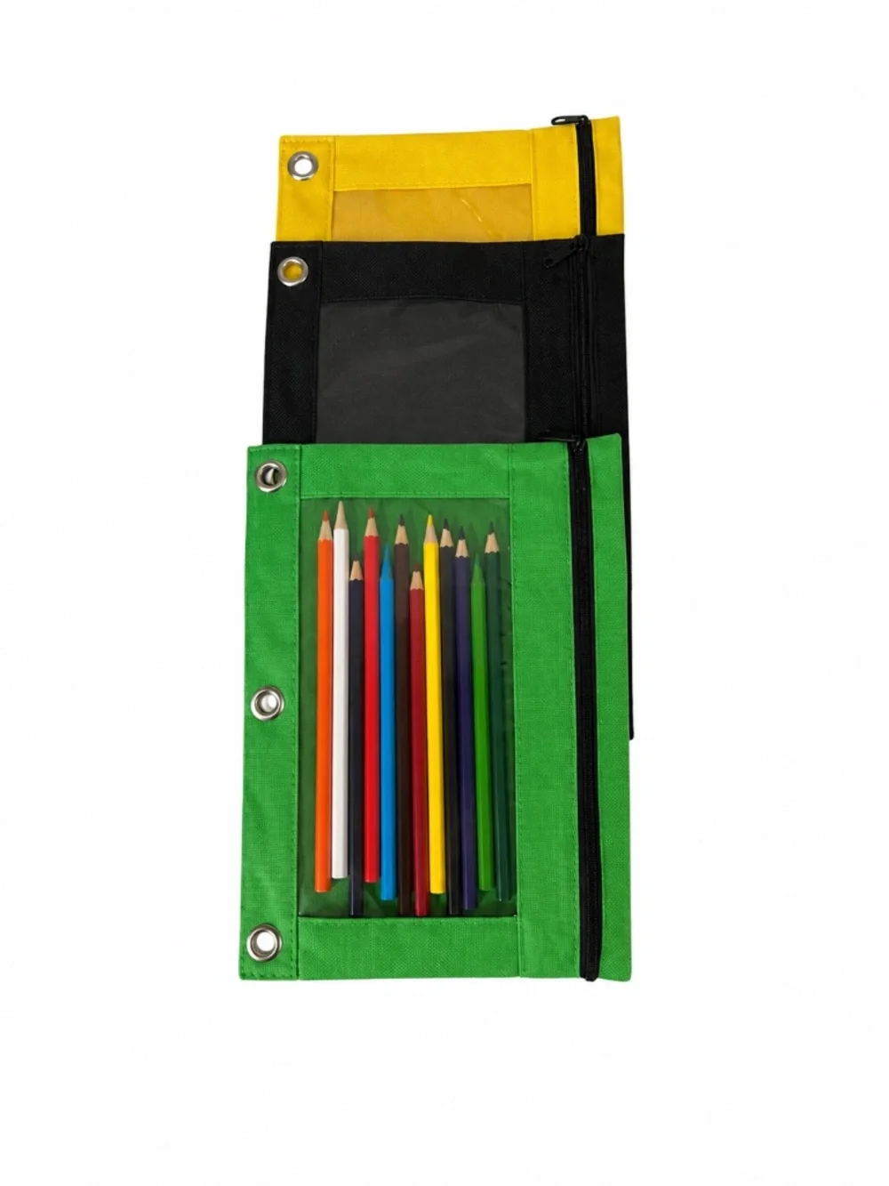 3-Pack Zippered Binder Pencil Pouches with Clear Window